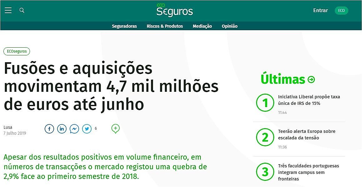 Fuses e aquisies movimentam 4,7 mil milhes de euros at junho